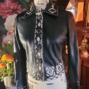 Tory Burch butter soft leather jacket with cream leather details, Size 0